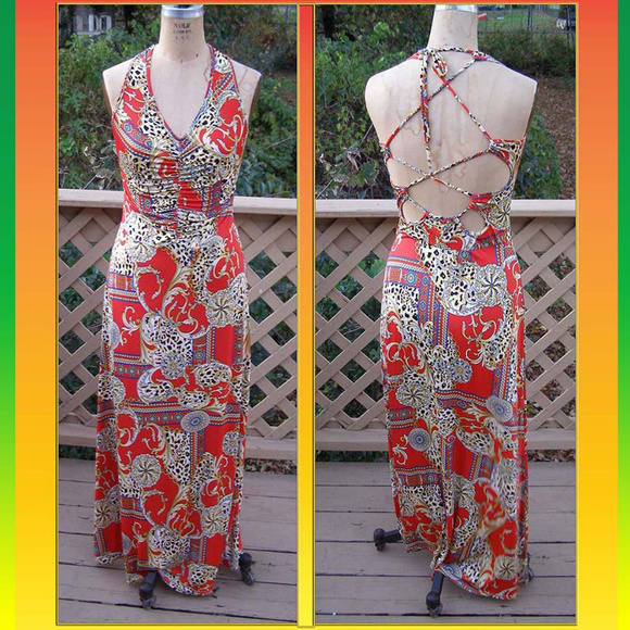New Bold Print SEXY maxi dress by POINT sz M 6-8 - Picture 1 of 7